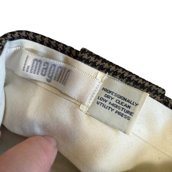 Vtg I. Magnin 100% Wool Houndstooth Womens Pants Sz 12 Pleated Old Money Preppy - Picture 5 of 10